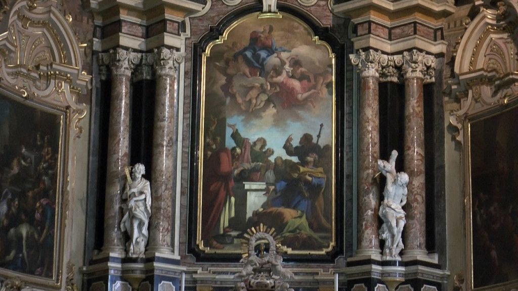 Clusone, la pala dell'altare maggiore della basilica dedicata all'Assunta